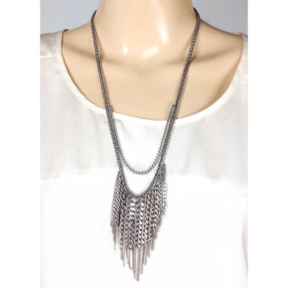BCBGENERATION NECKLACE FRINGE SILVER  TONED LAYER